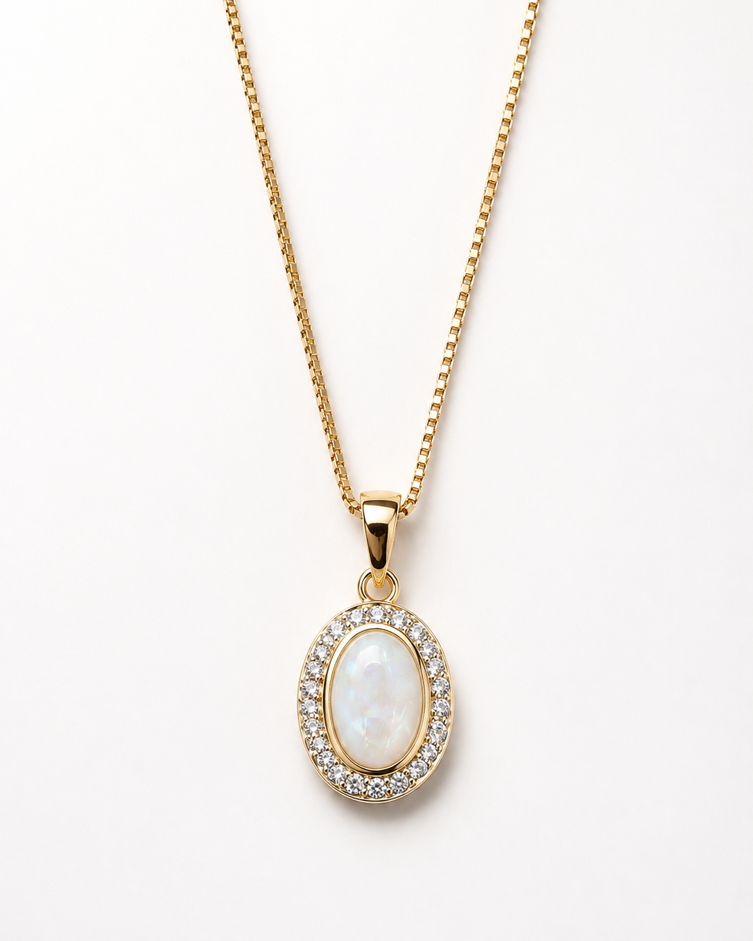 GULLHÁLSMEN – 14 KT – DEMANTAR - OPAL