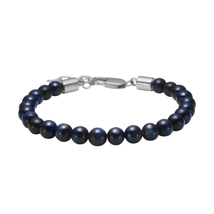 Armband – blátt tígrisauga – stál – 6mm