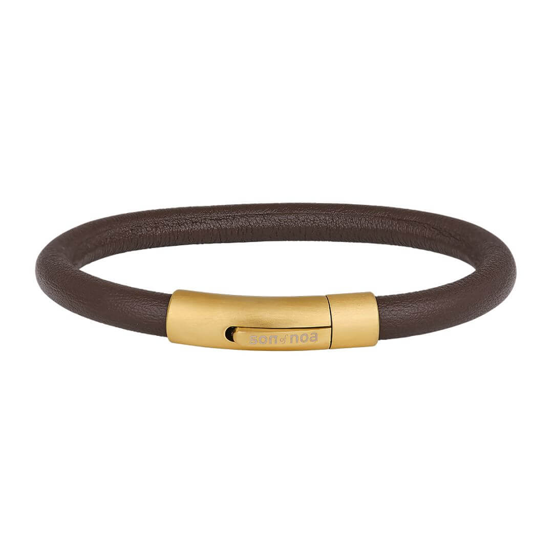 Brúnt leðurarmband með gylltum lás 