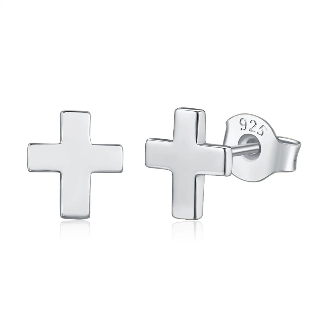 TINY CROSS EARRINGS SILVER