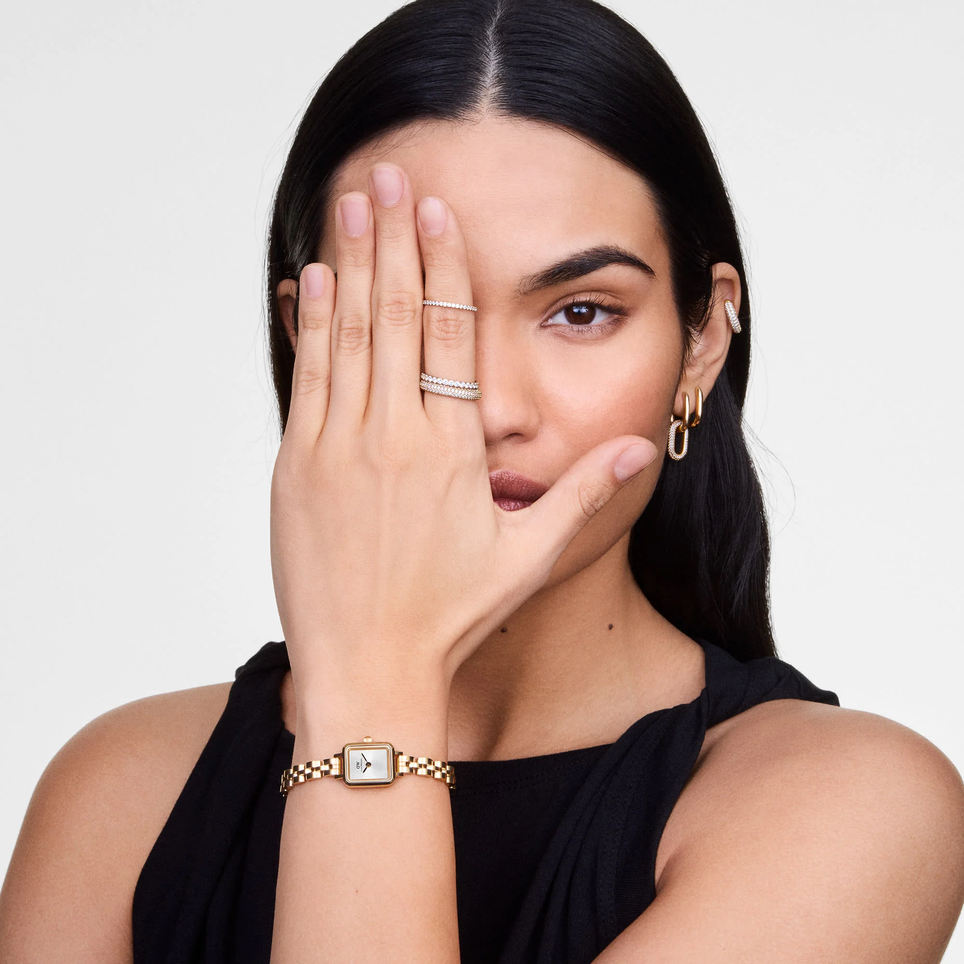 Daniel Wellington – Quadro Mini Arch 3-link hvítt Sunray gull – 15,4 x 18,2 mm