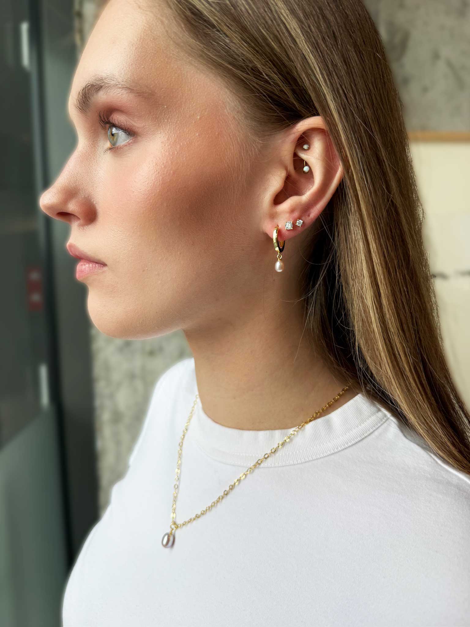 Haf Pink hoops lokkar - Bleik perla