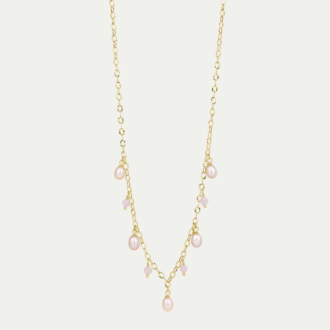 Haf Pink hálsfesti - Bleikar perlur & Rose Quartz