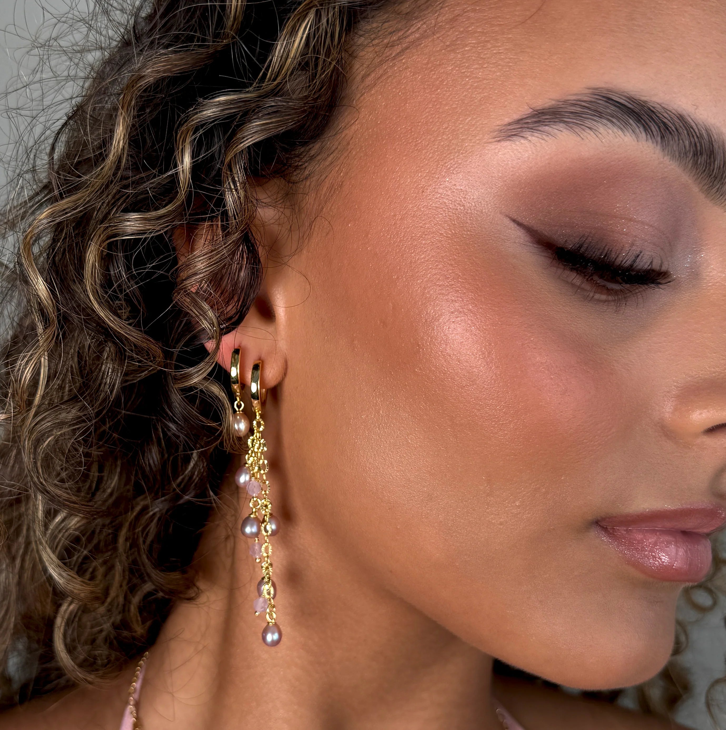 Haf Pink hoops lokkar - Bleik perla