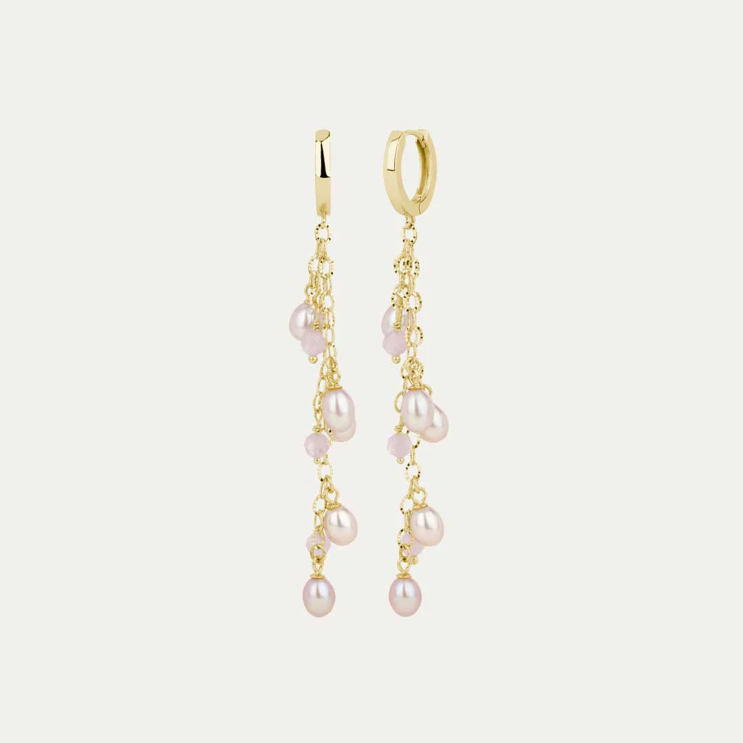 Haf Pink margfaldir hoops lokkar - Bleikar perlur & Rose Quartz