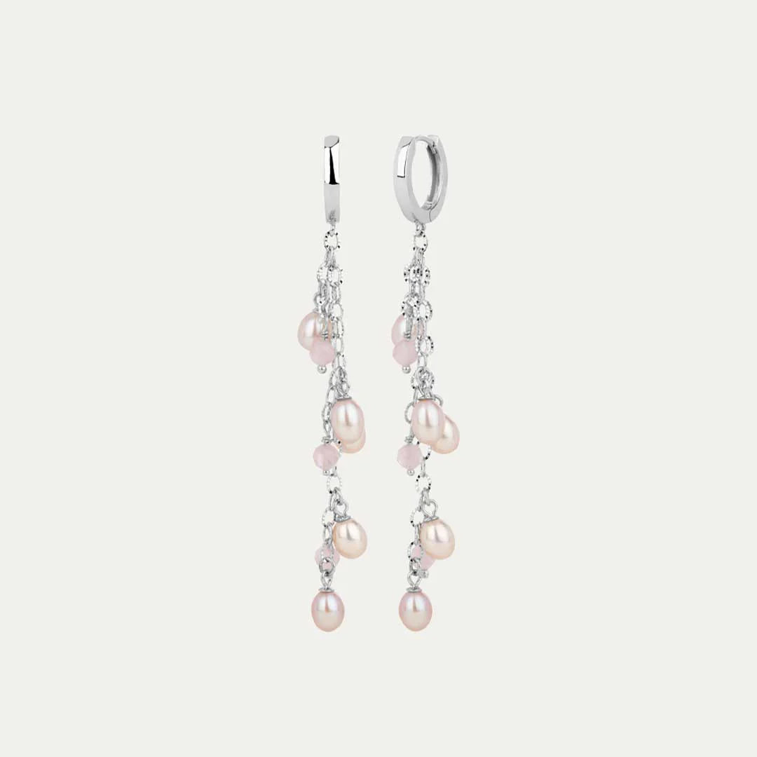 Haf Pink margfaldir hoops lokkar - Bleikar perlur & Rose Quartz