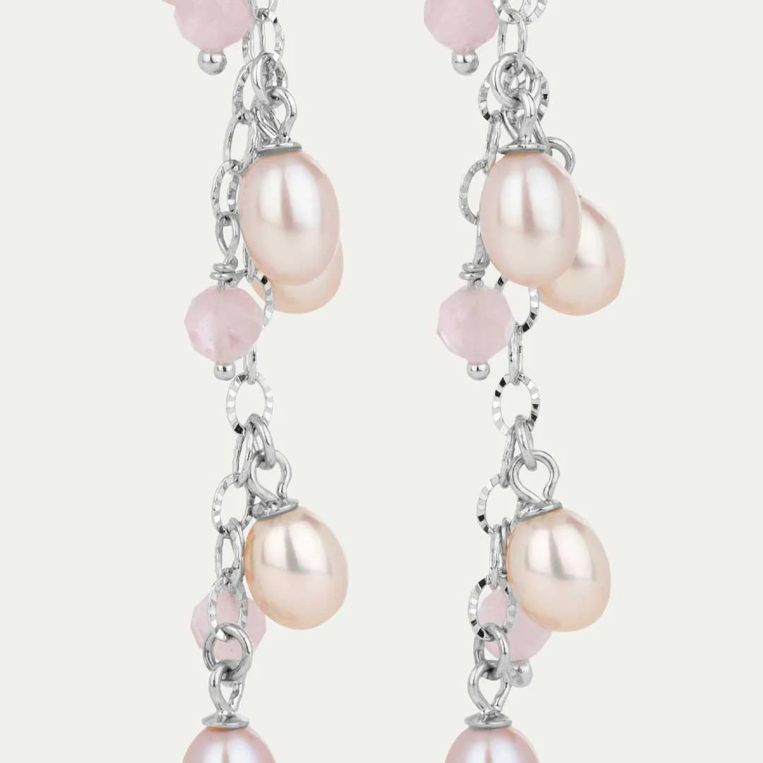 Haf Pink margfaldir hoops lokkar - Bleikar perlur & Rose Quartz