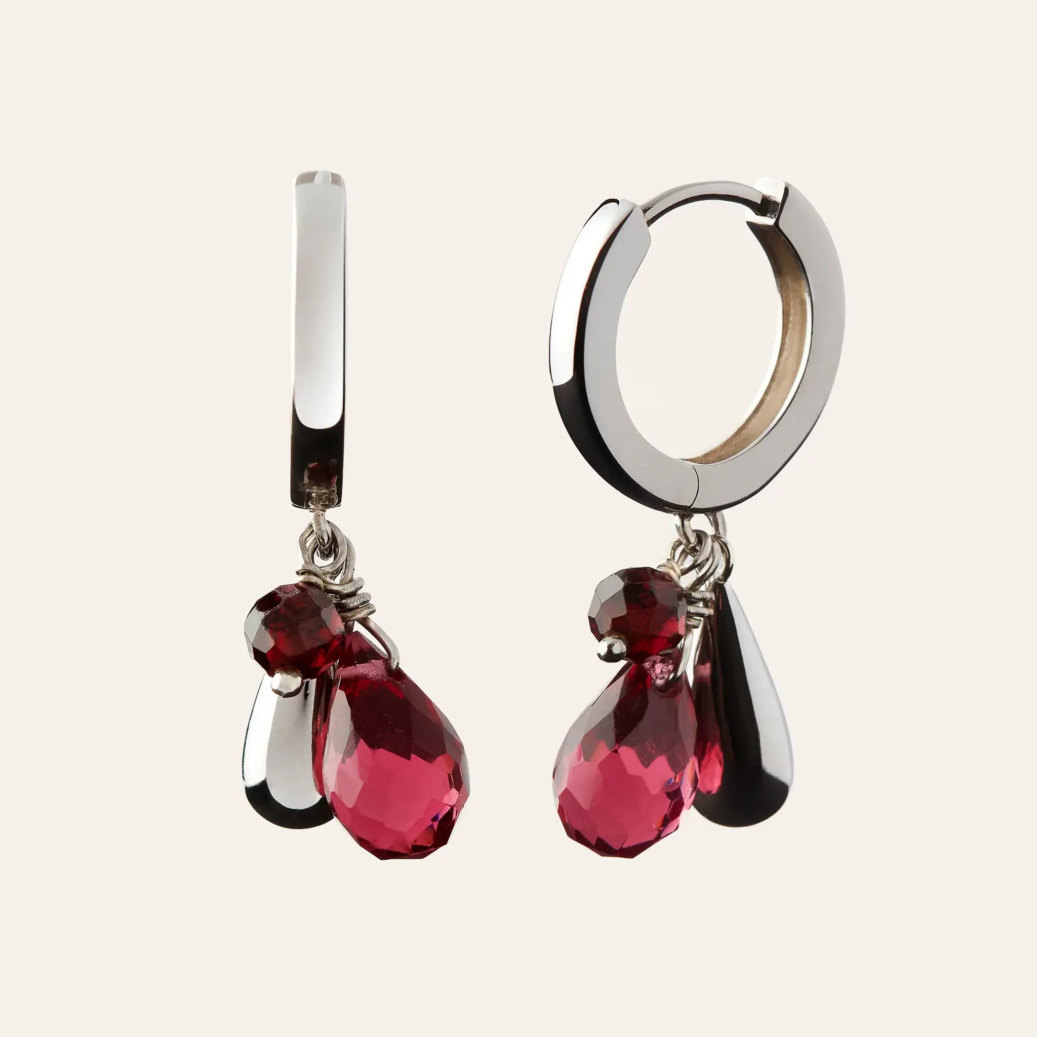 BY LOVISA - Stilla hoops með dropa og steinum - rhodium