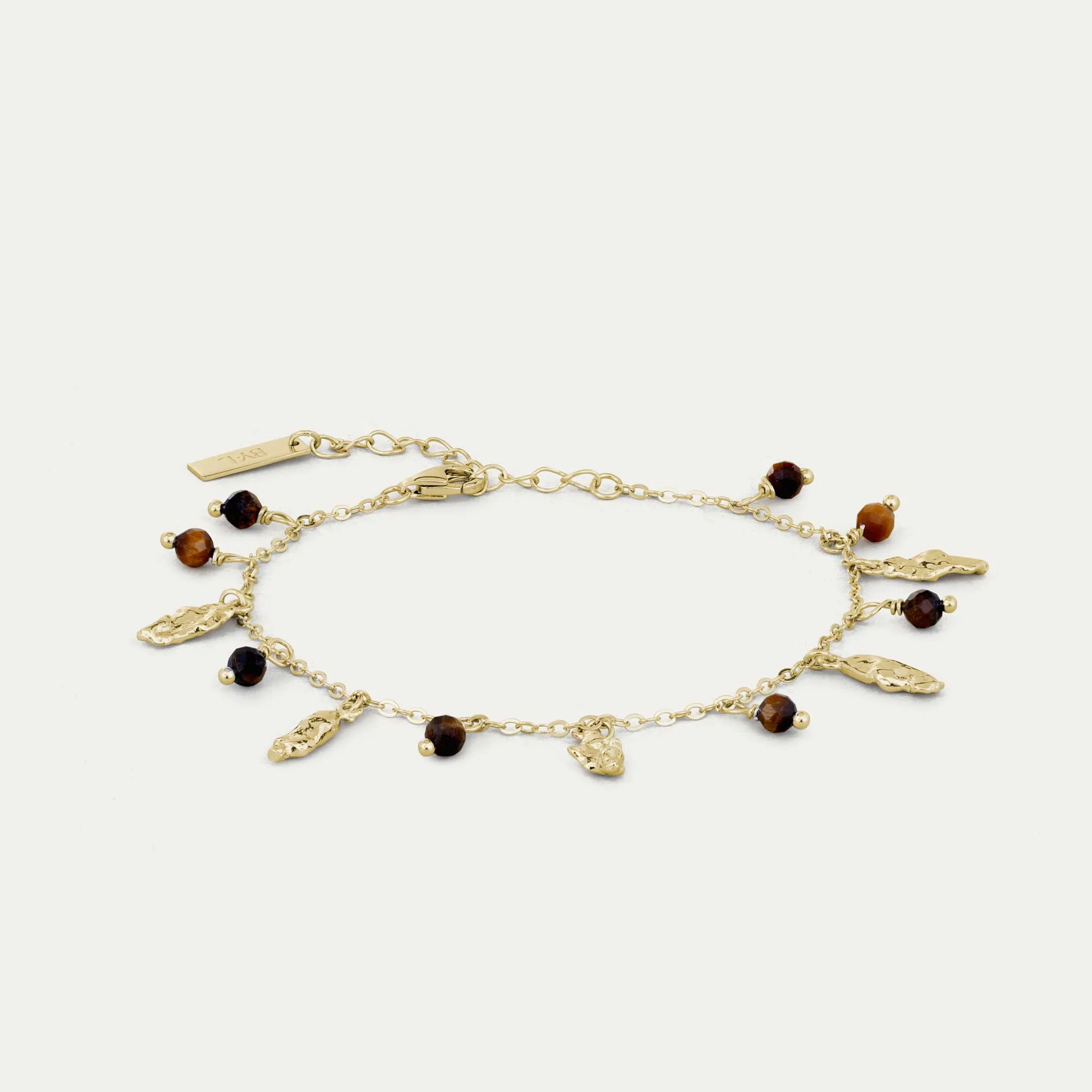 BY•L – Örkörk armband m/ 5x arkir & 8x Tígrisaugu - gyllt