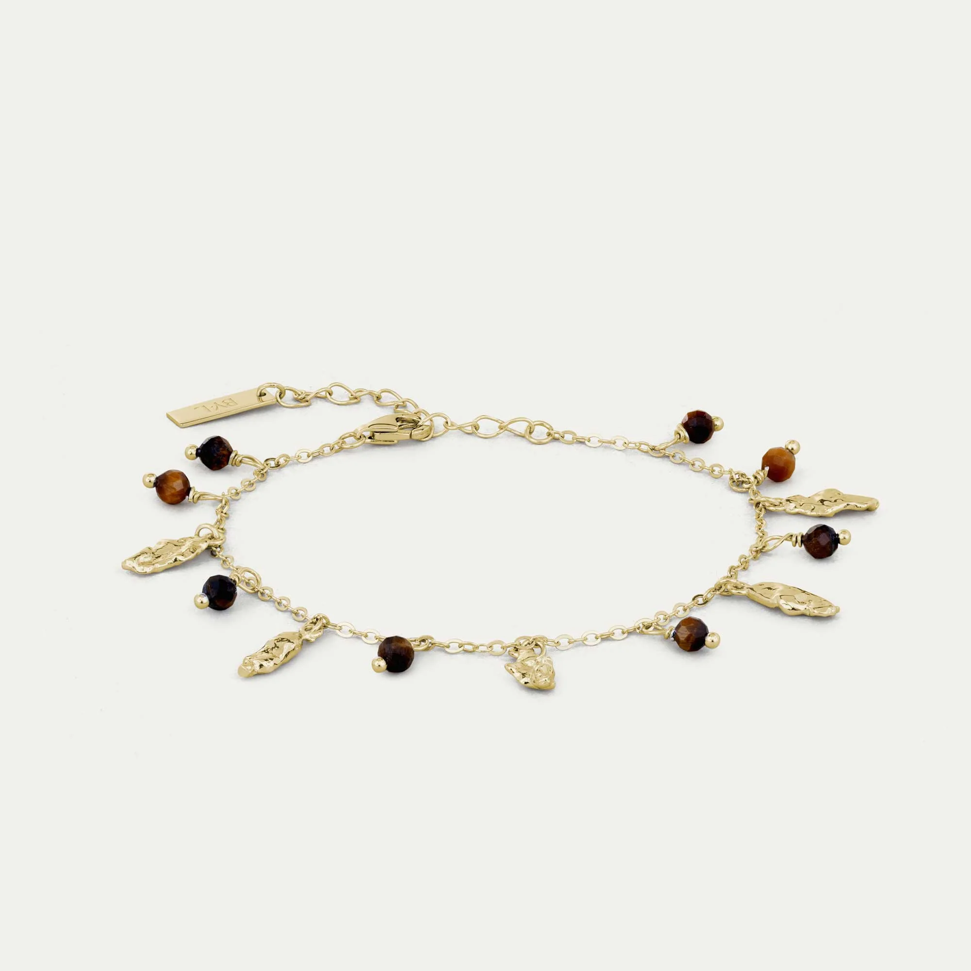 BY•L – Örkörk armband m/ 5x arkir & 8x Tígrisaugu - gyllt