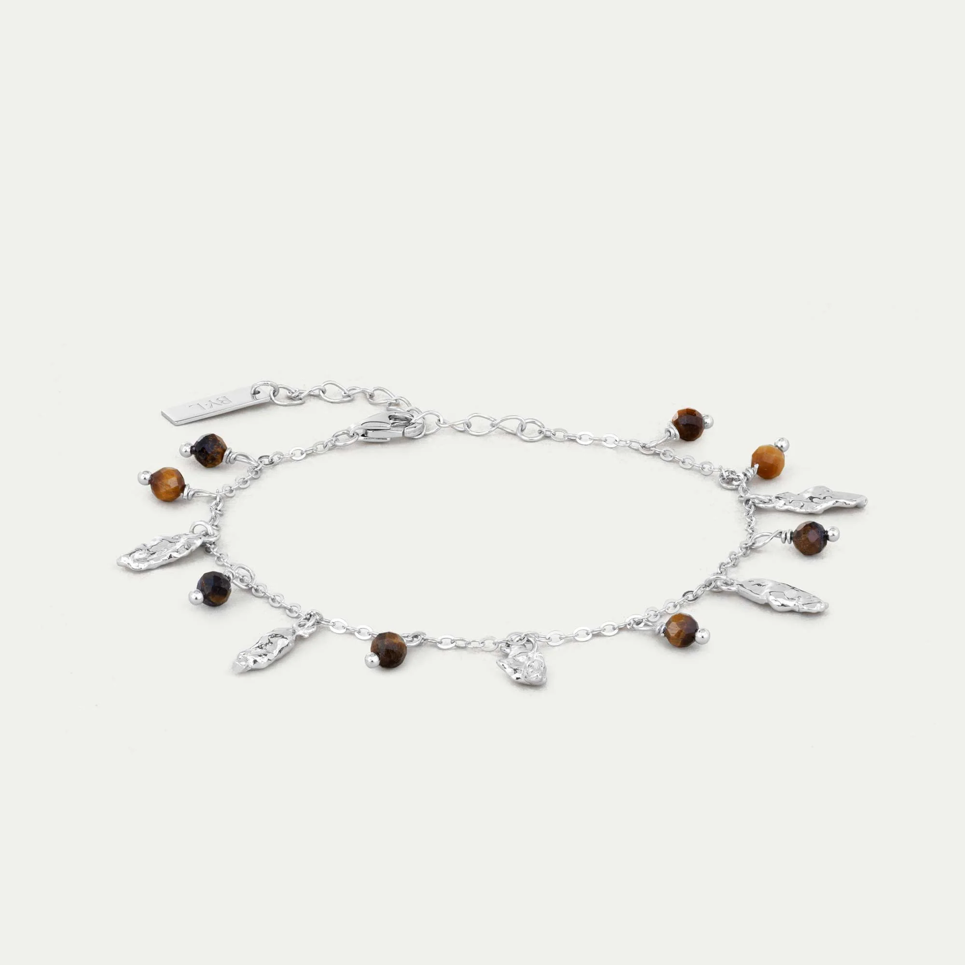 BY•L – Örkörk armband m/ 5x arkir & 8x Tígrisaugu - rhodium