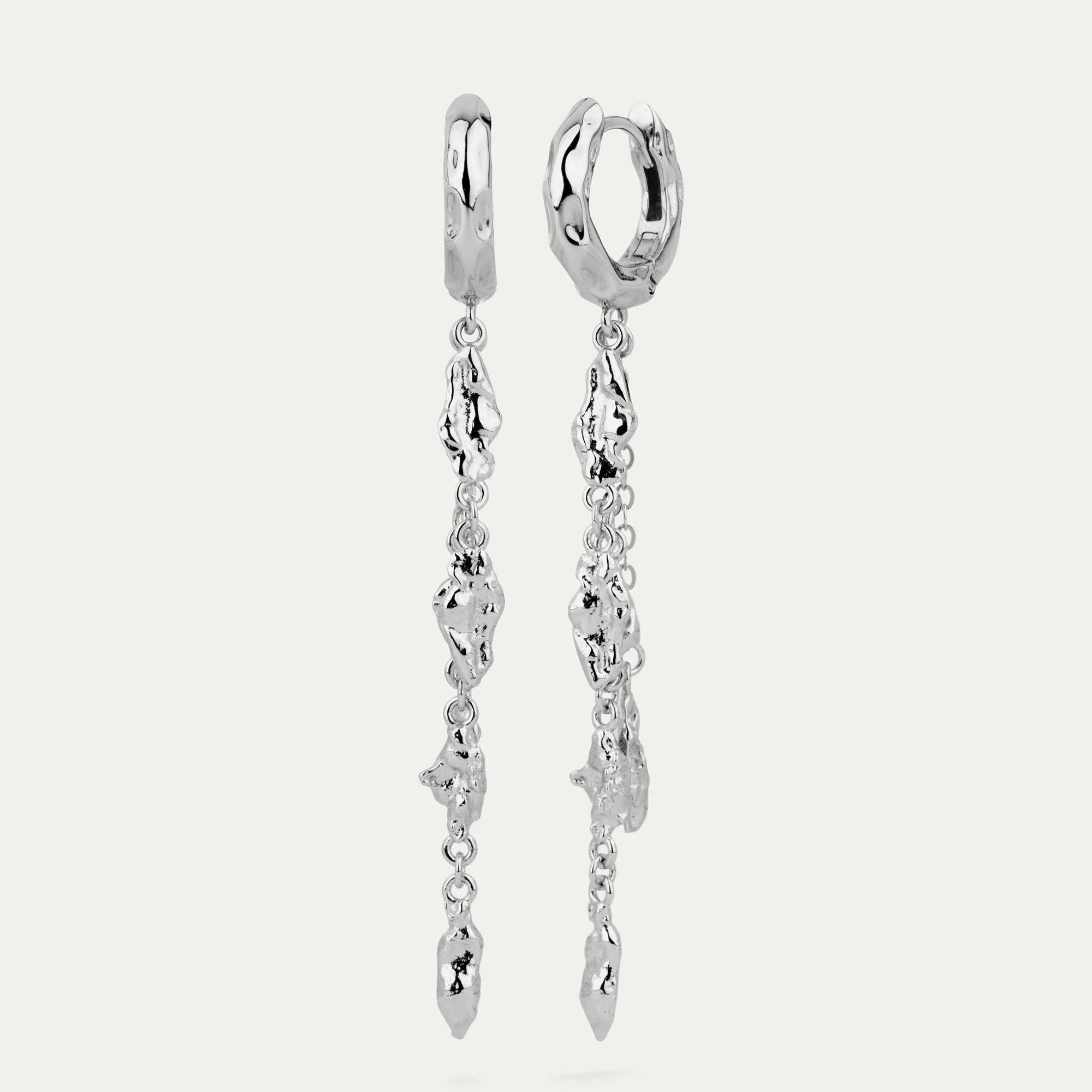 BY•L – Örkörk eyrnalokkar 15mm hoops m/ 4x örkum í keðju - rhodium