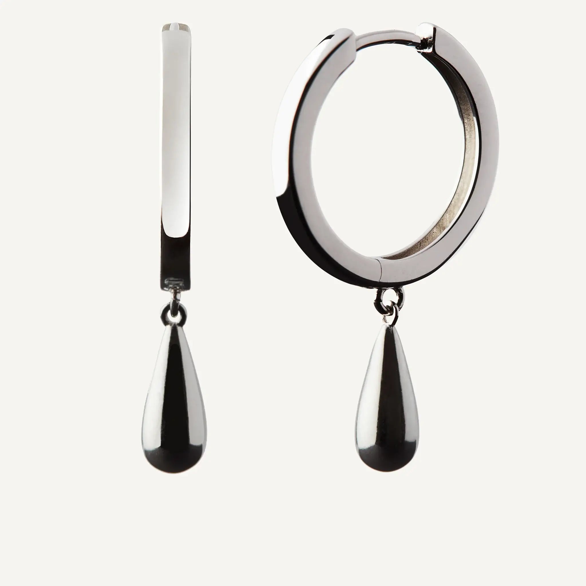 BY-L - Stilla stórir hoops með stórum dropa - rhodium