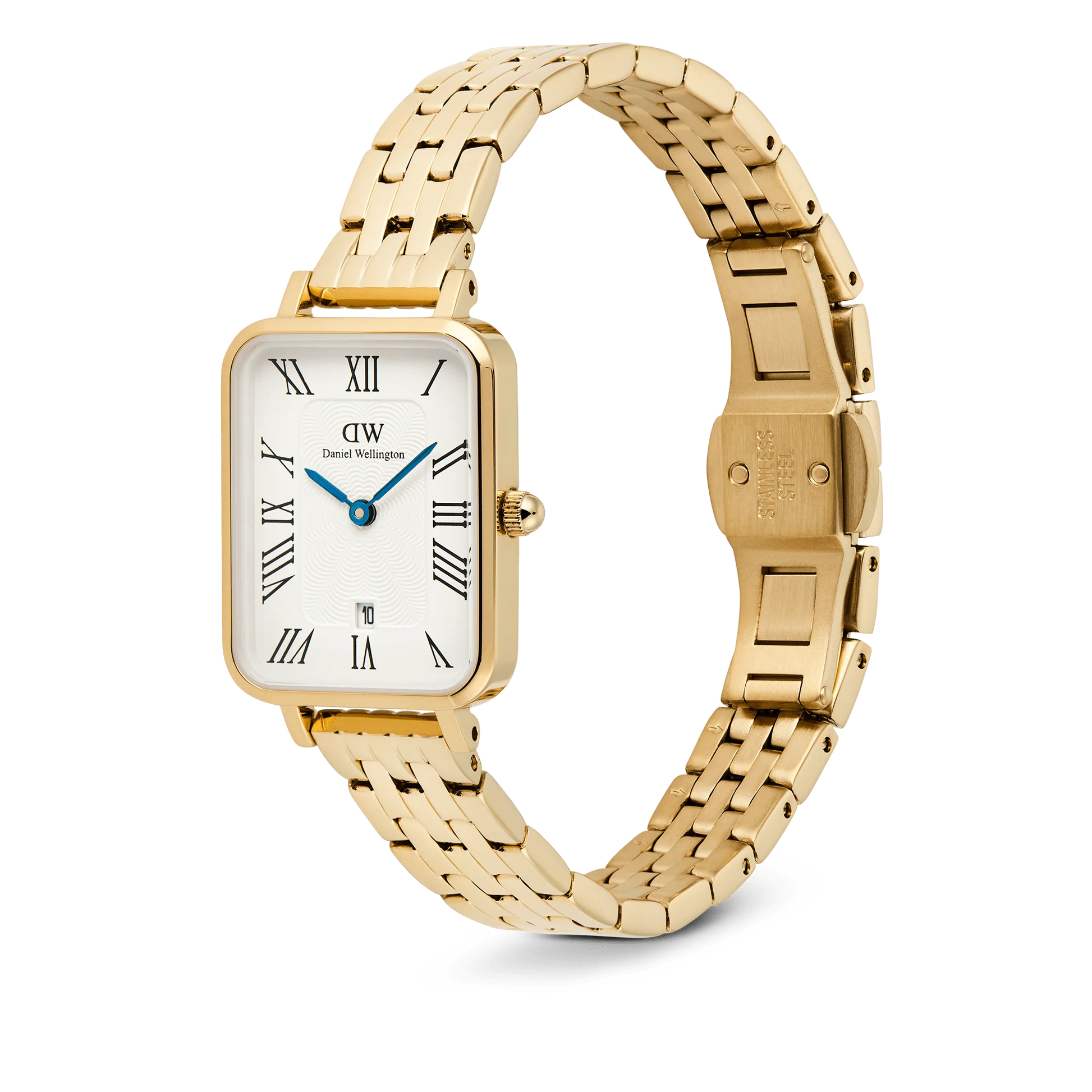 Daniel Wellington – Quadro Roman Numerals Date 5-link Gold
