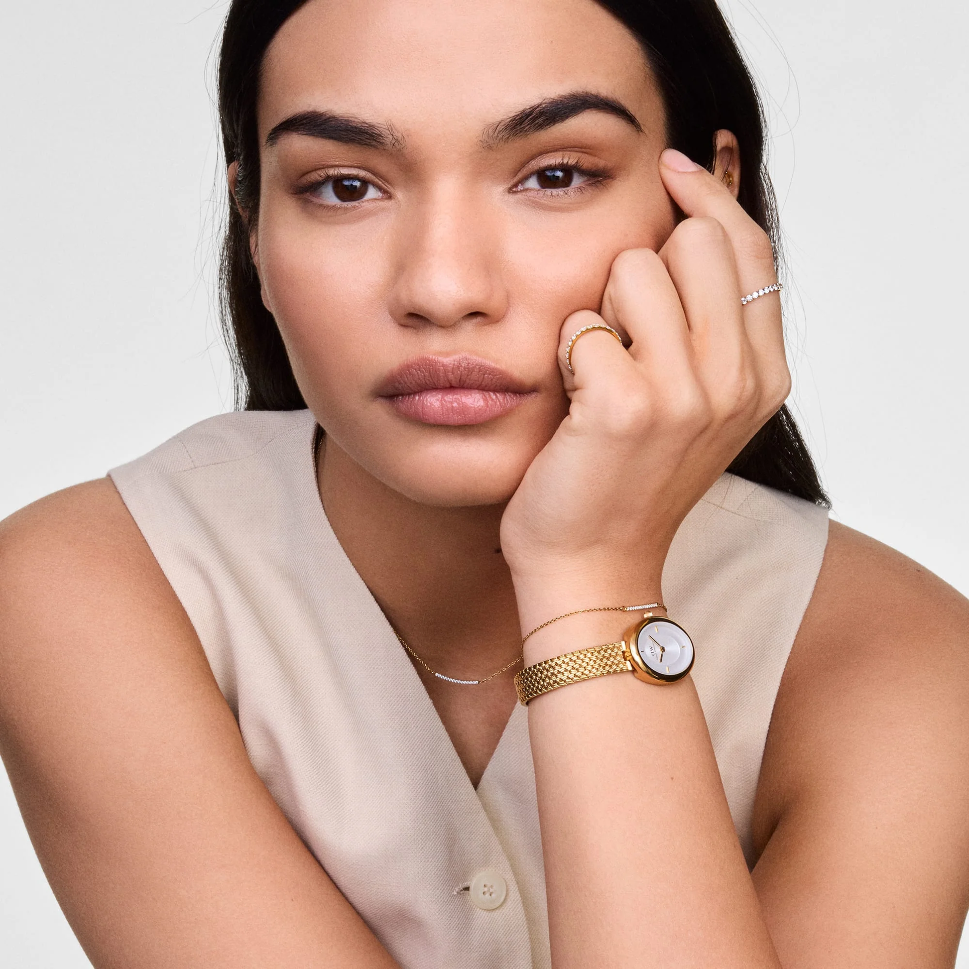 Daniel Wellington – Juliette fléttað net úr hvítu og gullnu sólargeislaúri – 20x26 mm