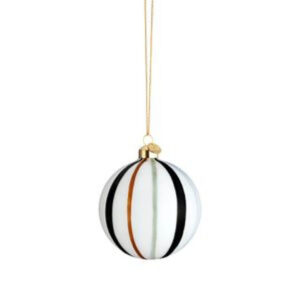 Holmegaard -Jólakúla - Hvít með grænum röndum