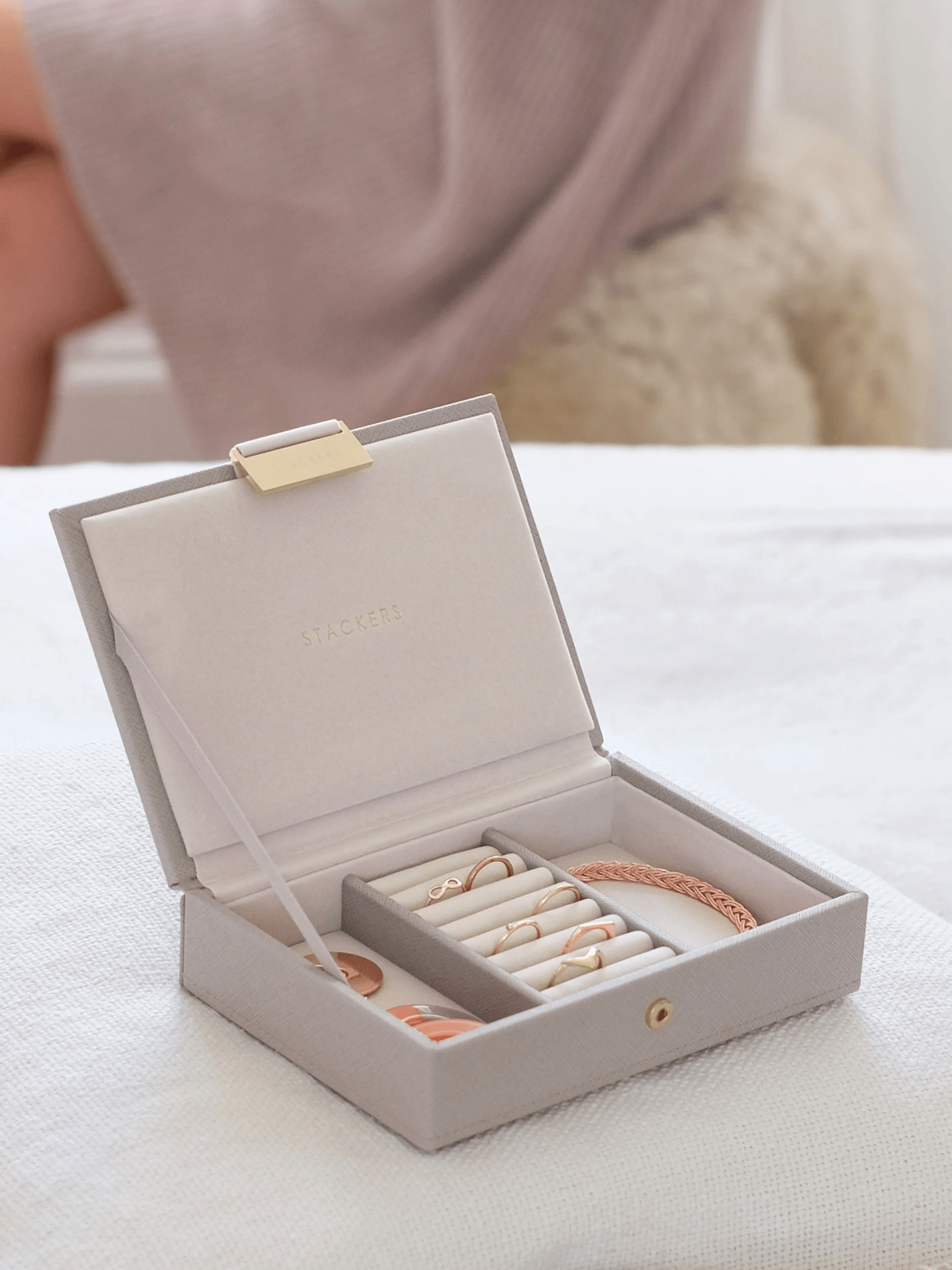 Stackers Ljósgrátt Mini Leður lok - Image 2