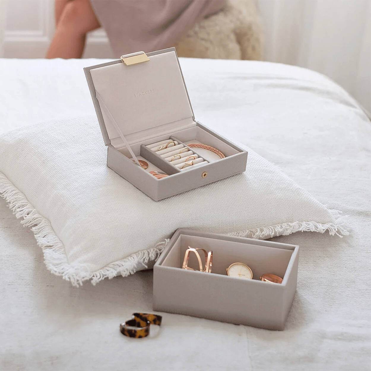 Stackers Ljósgrátt Mini Leður lok - Image 5